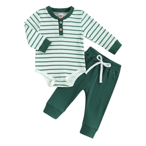 Musuos Baby Girls 2PCS Pants Sets 3 6 12 18 24M Long Sleeve Button Romper Solid Color Drawstring Pants Sets
