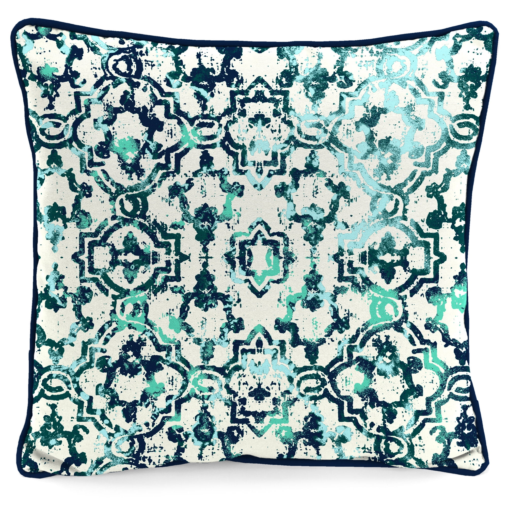 Jordan Manufacturing 16" x 16" Watercolor Blue Lattice Square Outdoor Throw Pillow with Welt (2 Pack)