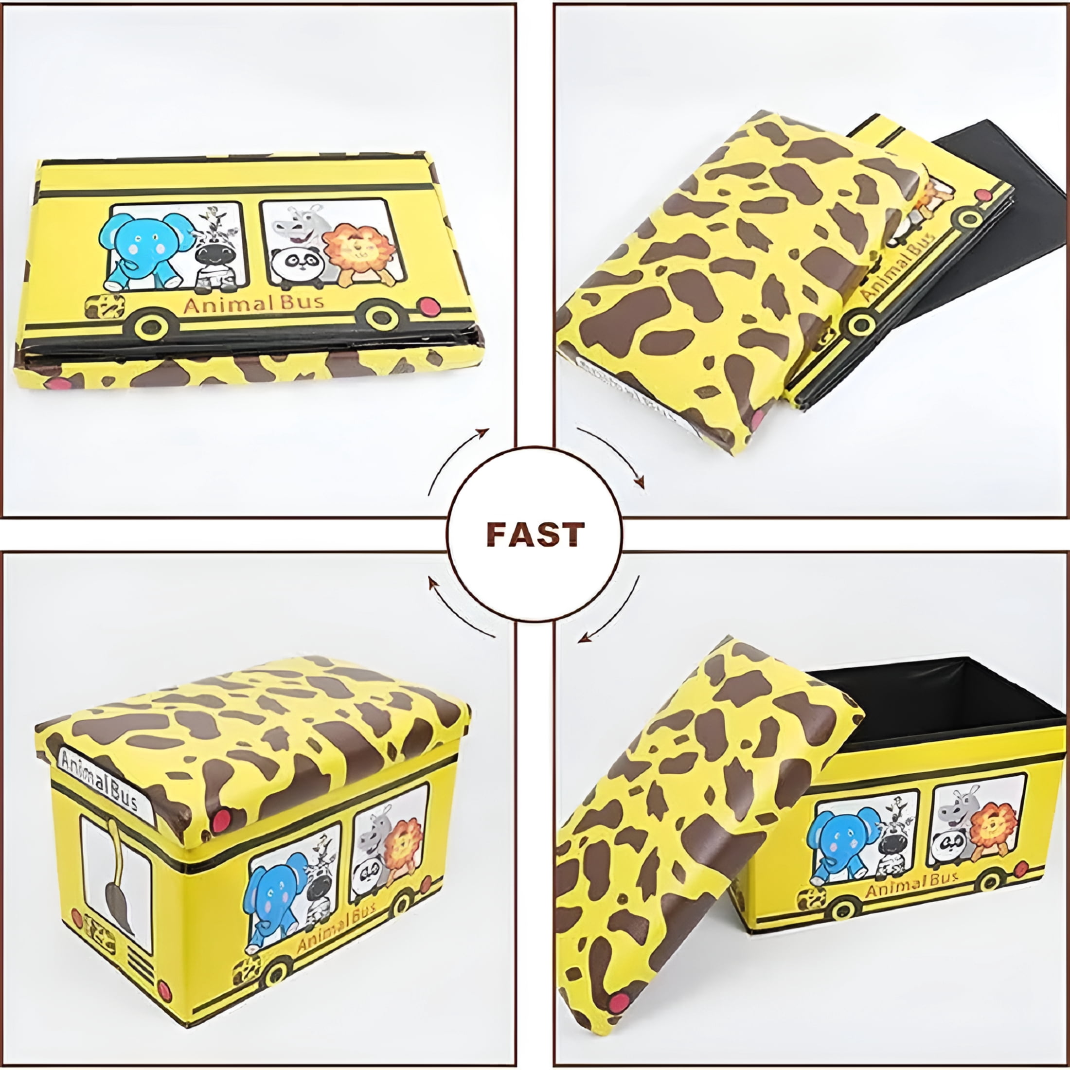 XIBUFE Toy Storage Chest Kids Toy Box, Storage for Kids Toys Children Storage Chest & Bench with Flip Top Lid (Animal Bus)