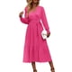 thumbnail image 1 of Vestido PRETTYGARDEN Maxi con Mangas Largas, Cruzado, Escote en V y Volantes, Rojo Rosa, Talla M, 1 of 7