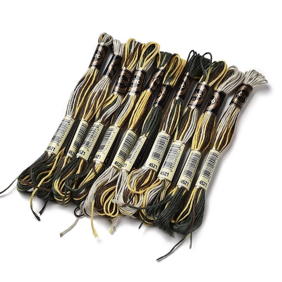 1 Bag 10 Skeins 6-Ply Polyester Embroidery Floss Stitch Threads Segment Dyed Olive 0.5mm about 8.75 Yards(8m)/skein