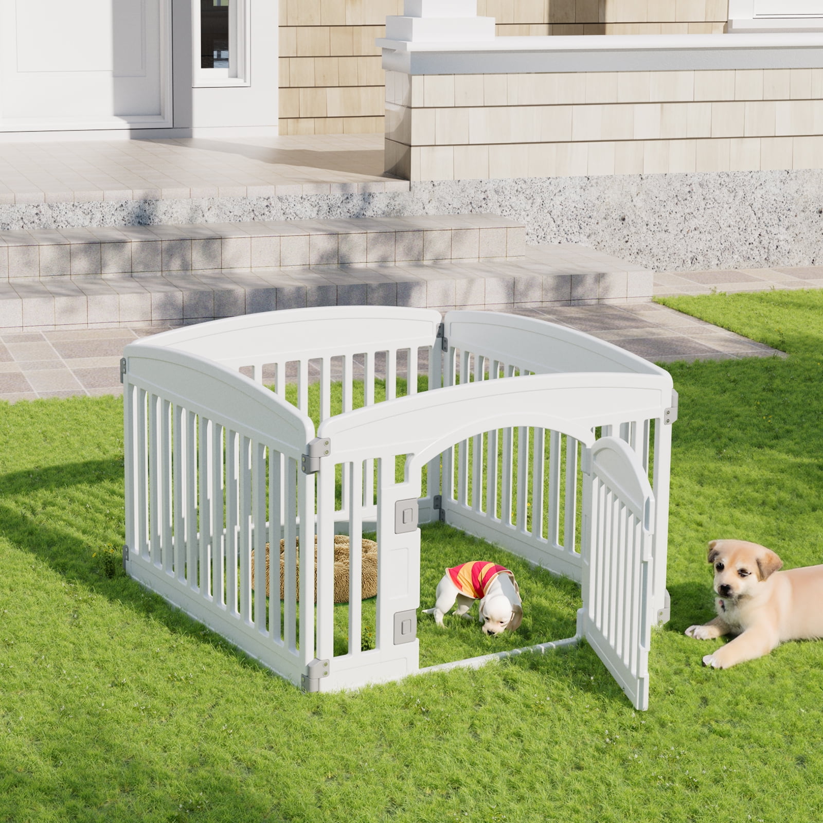 GIANNA Sports Style 24 Inch Durable Lightweight Pet Playpen, 4 Panels Plastic Dog Fence with Lockable Door and Non- Slip Bottom, Suitable for Small to Medium Pets