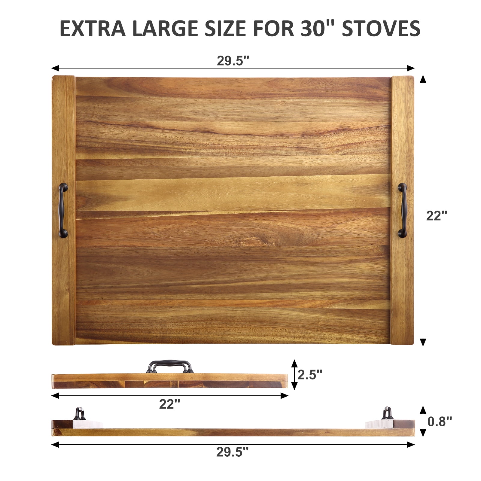 BENESKY Noodle Board Stove Cover, 30 x 22 Inch Acacia Wood Stove Top Cover Board with Handles, Farmhouse Gas Stove Top Cover Board Electric Stove Sink Cover RV Serving Tray