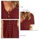 thumbnail image 5 of Vestido de mujer de manga corta, color burdeos, estilo primavera/verano, talla L, cuello alto, botones en la parte delantera, 5 of 6
