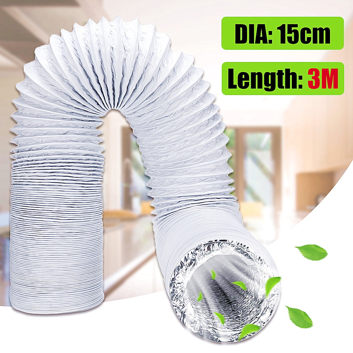 3 Meter 6" Diameter Outlet Flexible Air Conditioner Exhaust Pipe Window