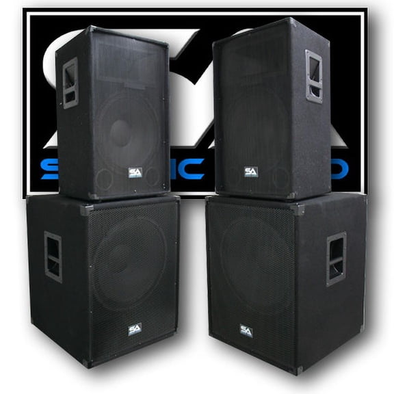Seismic Audio PAIR 15" PA/DJ Speakers & 2 18" Inch Subwoofer Cabs~NEW - SA-15PKG4