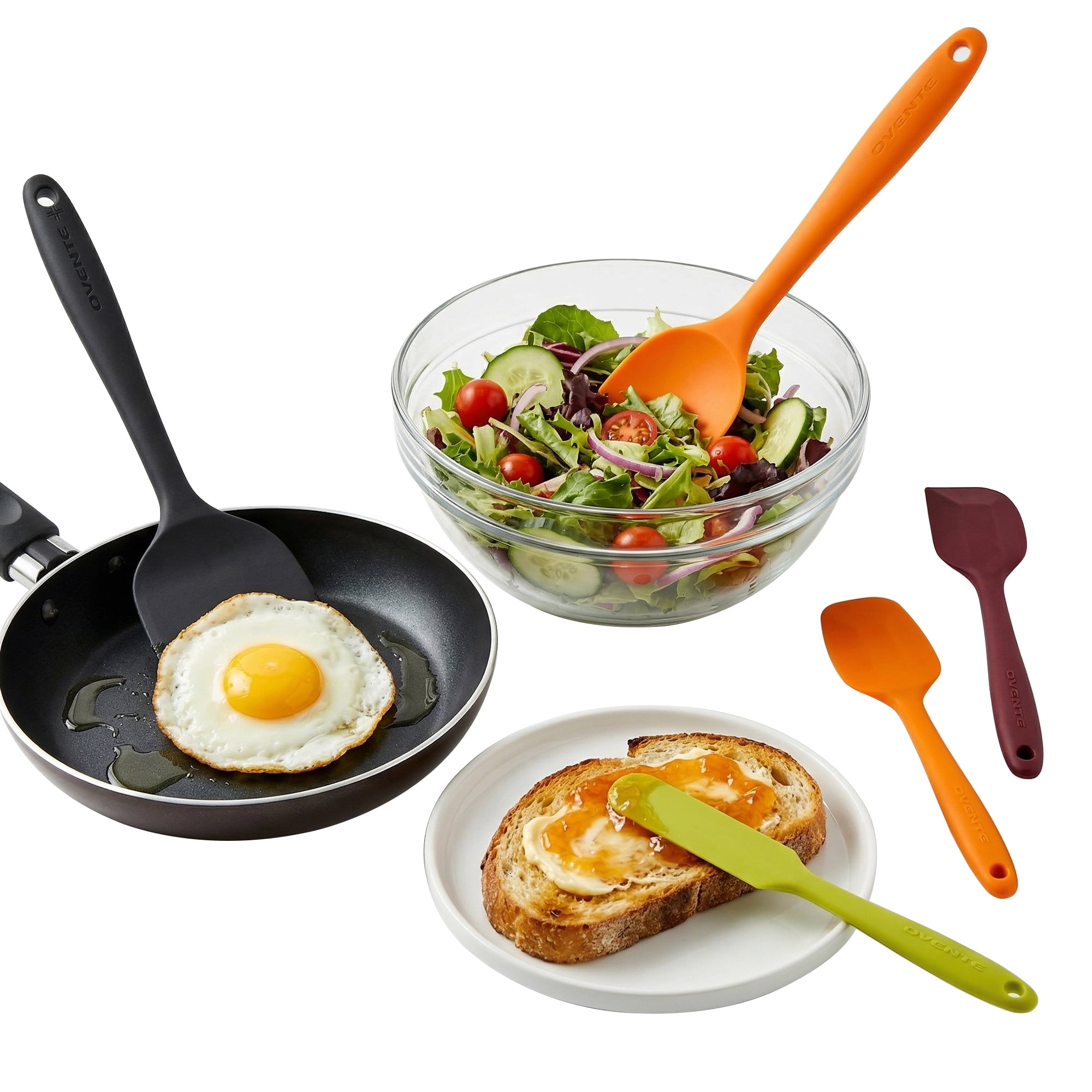 OVENTE Silicone Spatula Set of 5, Heat Resistant, Multicolor SP12305LBGOPR | Food Grade Rubber Spatula, BPA-Free and Dishwasher Safe, Nonstick Kitchen Utensils for Baking, Cooking and Mixing