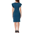 thumbnail image 3 of INSPIRE CHIC Women's Ruffle Sleeve V Neck Ruched Front Elegant Work Sheath Bodycon Dresses XS Navy Blue Peacock, 3 of 5