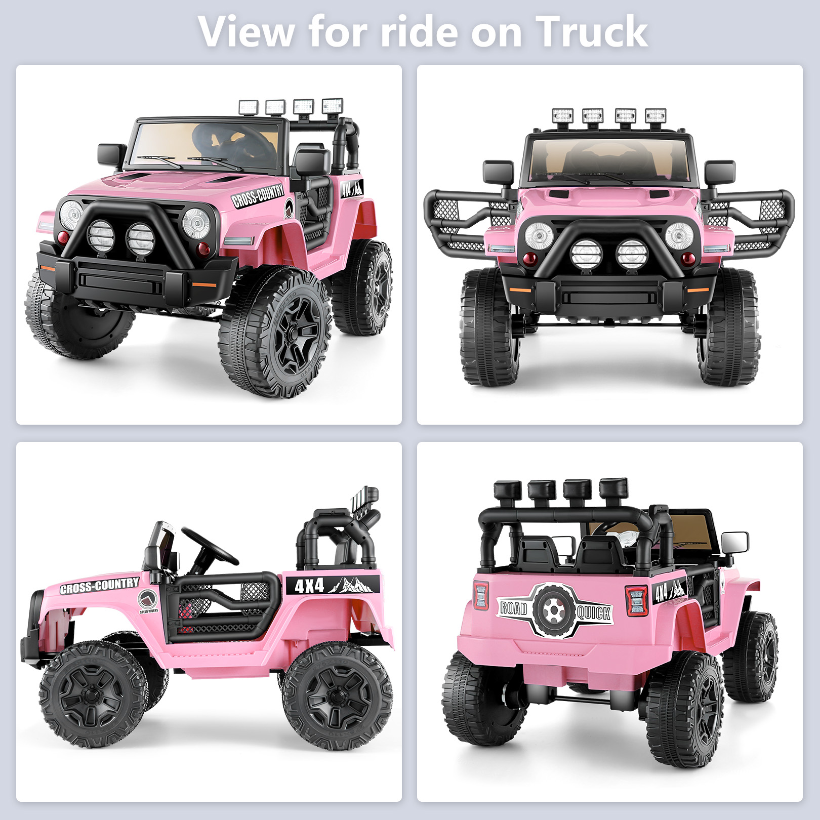 Funcid Ride on Truck Car, Kids 12V Electric Ride on Toys with Parent Remote Control, Spring Suspension, Bluetooth Music, LED Lights - Pink