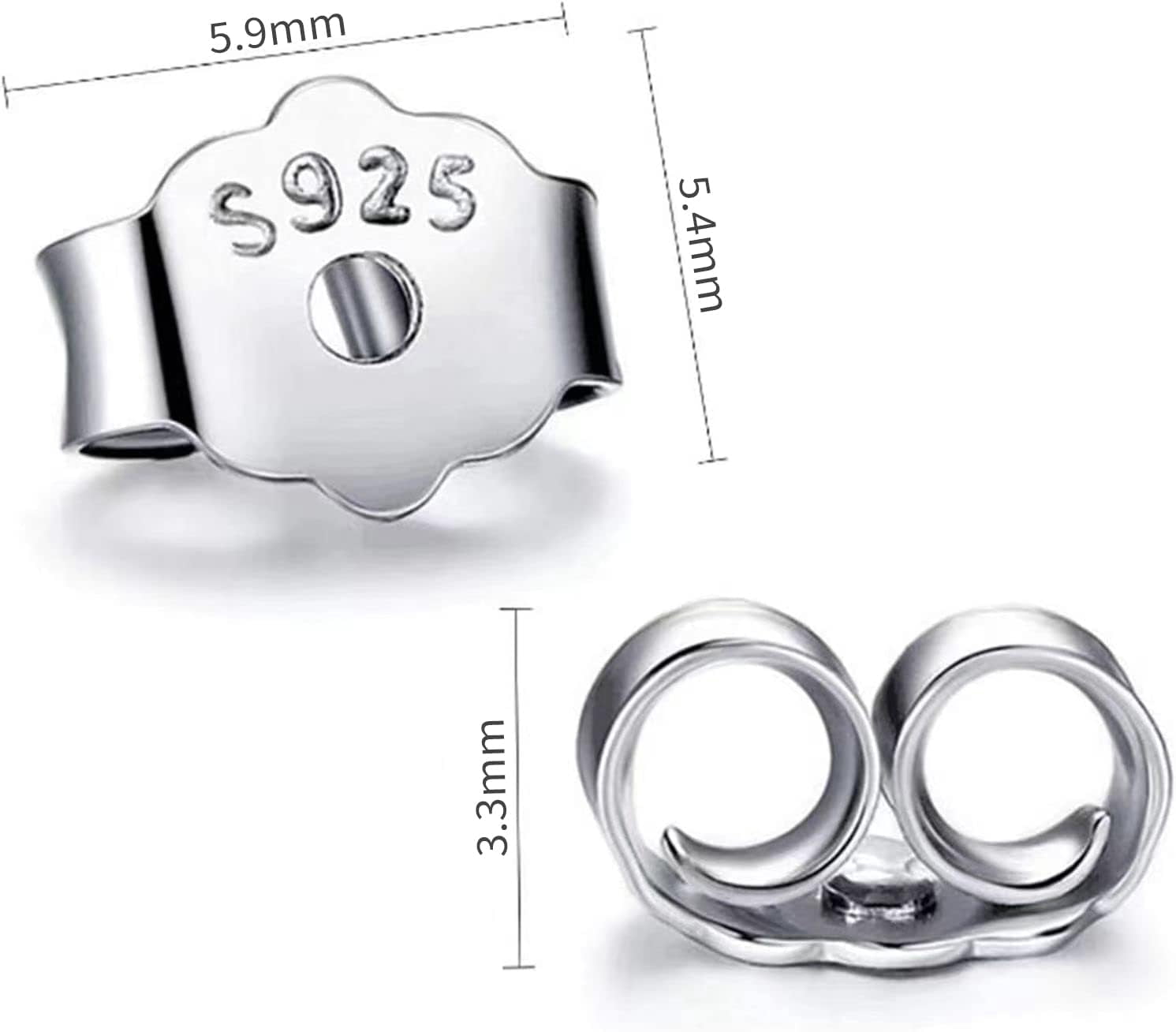 S925 Sterling Silver Earring Backs Replacements for Studs, 12Pcs/6Pairs Pierced Backings Secure Posts, Hypoallergenic Safety Locking Butterfly Ear Ring Stoppers 5.9x5.4x3.3mm
