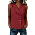 thumbnail image 5 of Pounoo Vests for Women Asymmetric Lapel Collar Button Front Sleeveless Tops for Women Loose Fit Office Linen Tops for Women, 5 of 7