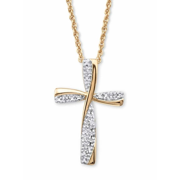 PalmBeach Jewelry Diamond Accent Cross Pendant Necklace in Platinum-Plated or Yellow Gold-Plated Sterling Silver 18"