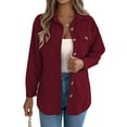 thumbnail image 2 of Knitted Shirt Women'S Autumn Short-Sleeved Corduroy Shirt Long-Sleeved Shirt Button Shirt Jacket Wine Red L, 2 of 9