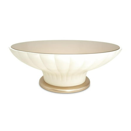 Pemberly Row Modern Round Cocktail Table with Glass Top - Ivory