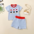 thumbnail image 2 of NOLDARES 4th July Baby Toddler Boy Outfit Short Sleeve T-Shirt and Casual Shorts with Pockets 2-Piece Summer Set Patriotic Stars Stripes(Blue,18-24 M), 2 of 7
