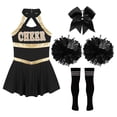 thumbnail image 3 of Alvivi Kids Girls Cheerleading Outfits Cheer Leader Sleeveless Dance Dress with Stocking Pom Poms Set B Black&White 8, 3 of 7
