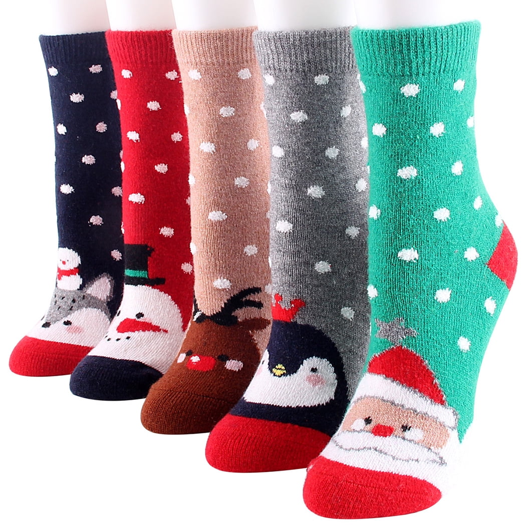 Chaussettes de Noel Cartoon Chaudes 5 Paires Chaussettes Decontractees Mignonnes Chaussettes Imprimees pour Femme Walmart
