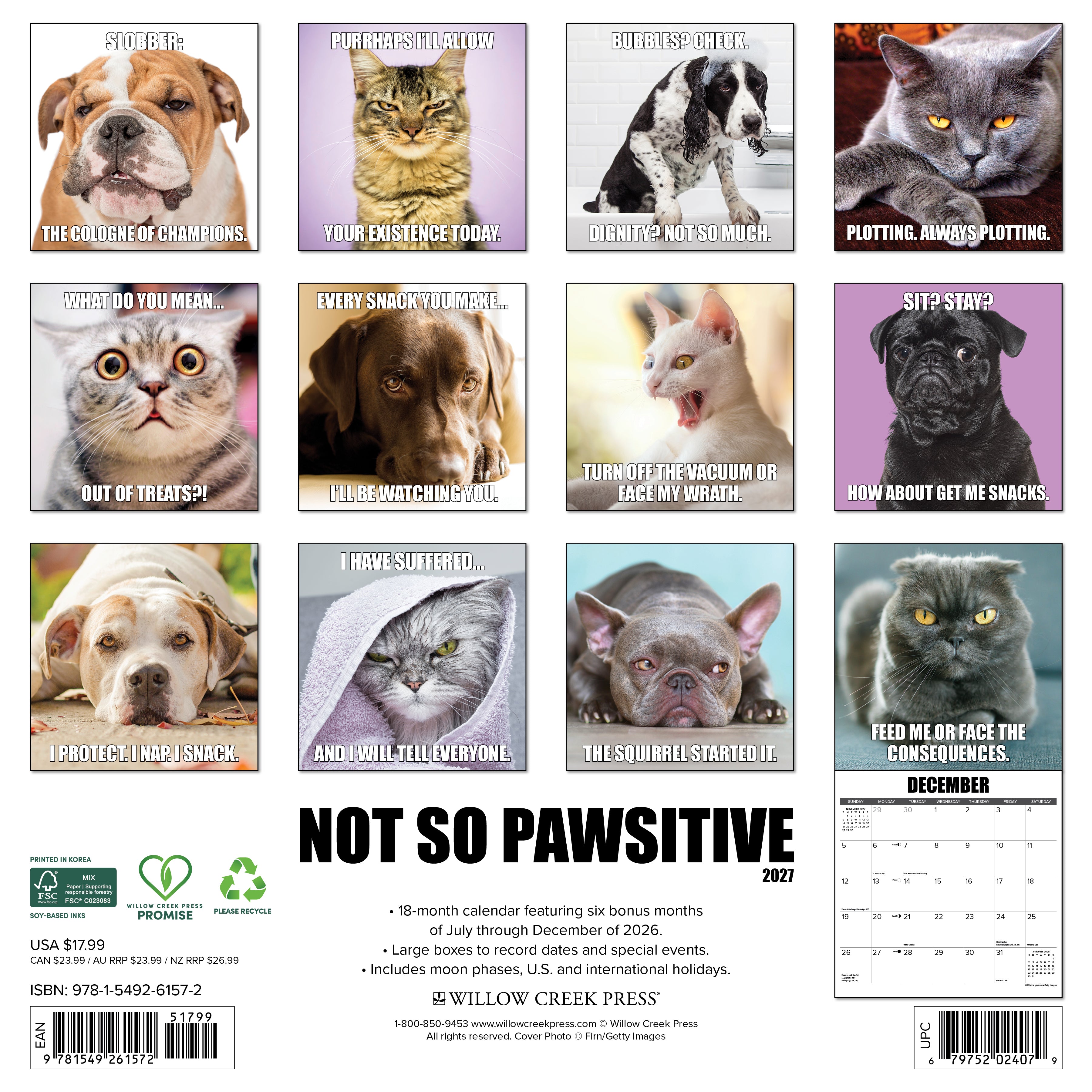 Willow Creek Press, Not So Pawsitive 2027 Wall Calendar