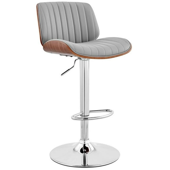 Maklaine 33" Modern Faux Leather Bar Stool in Gray/Walnut/Chrome