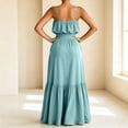 thumbnail image 5 of Women's 2 Piece Set Spaghetti Strap Crop Tank Top and High Waisted Tiered Ruffle Maxi Skirts Casual Summer Outfit for Beach Vacation Light Blue, 5 of 6