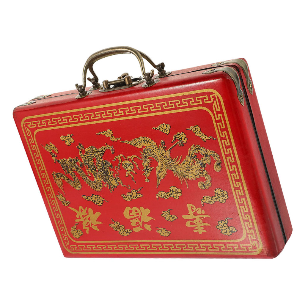 PBPBOX Portable Red Mahjong Case Wooden Storage Box with PU Material and Seal