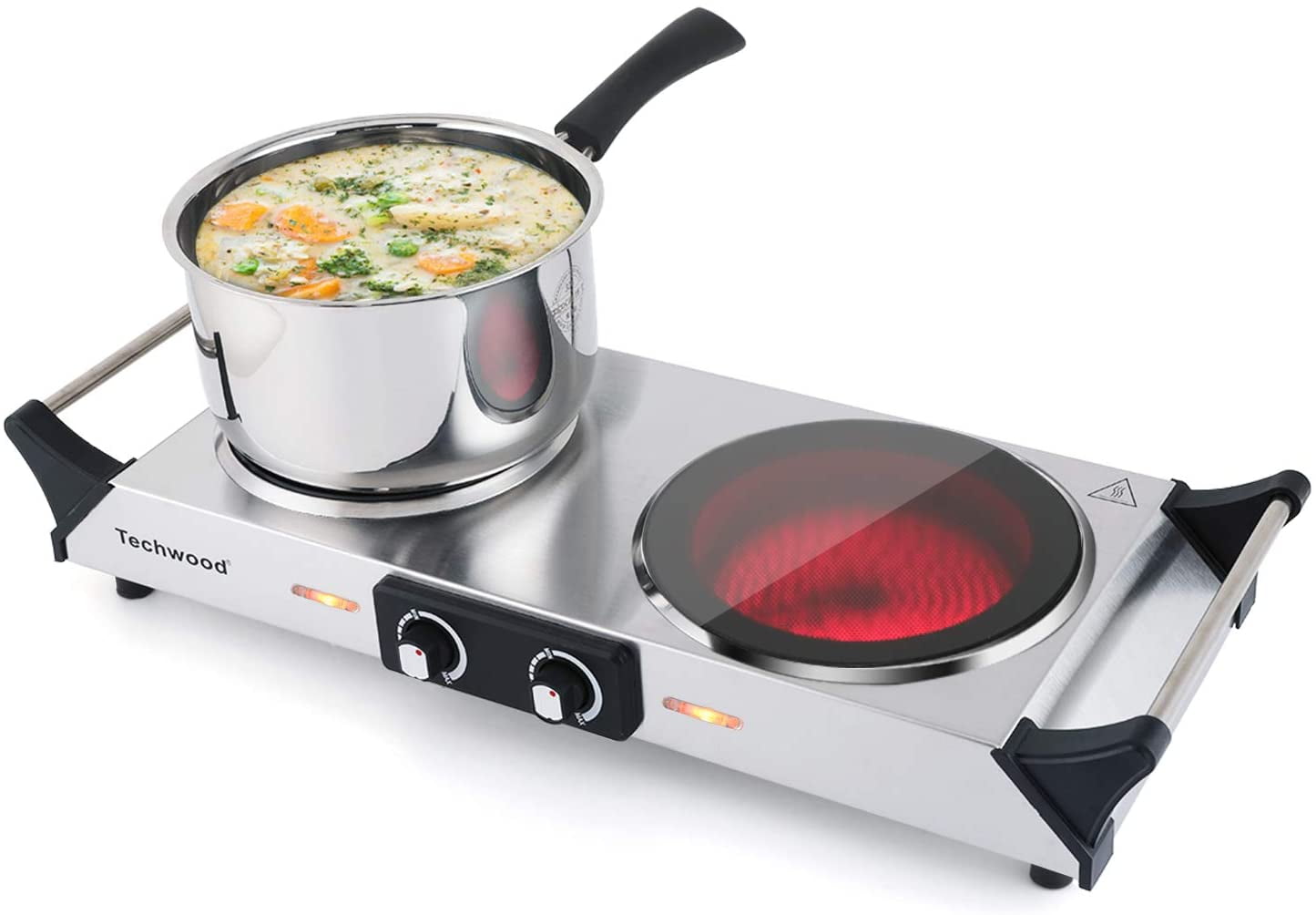 Techwood Hot Plate Portable Electric Stove 1800W Countertop Infrared  Ceramic Double Burner with Adjustable Temperature & Stay Cool Handles, 