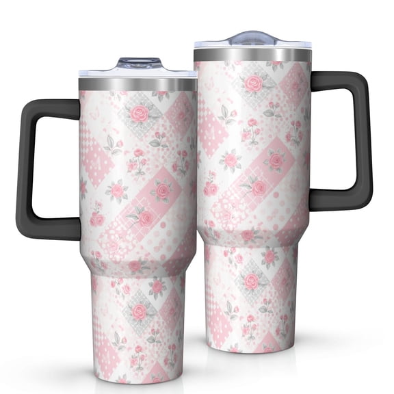 40oz Pioneer Flower Floral Print Pattern Insulated Tumbler with Handle, BPA-Free Leak Proof Lid and Straws, Double Wall Vacuum, Hot 12h/Cold 34h