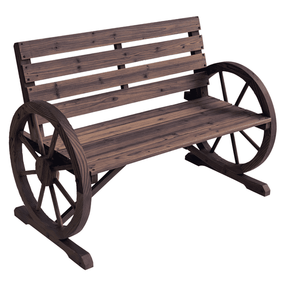 Wagon Wheel Bench Rustic 2-Person Outdoor Patio - Carbonized Finish Loveseat
