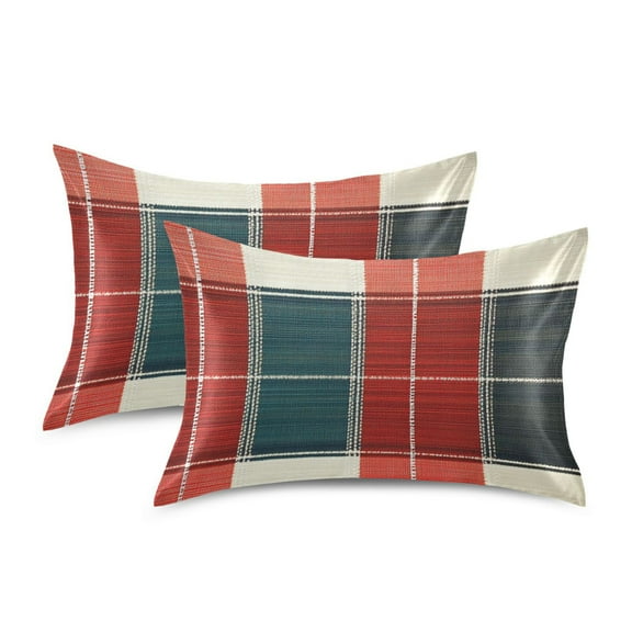 Yayeee Pillowcase Standard Size Set of 2 Satin Wrinkle Resistant Pillow Case, Vibrant Red Tartan Pattern