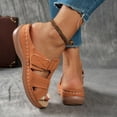 thumbnail image 5 of BADHUB Women's Low Wedge Heels Summer Comfortable Dressy Sandals Buckle Ankle Strap Open Toe Wedge Slides Brown 38, 5 of 6