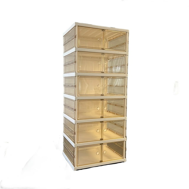 Premium 6-Layer Foldable Shoe Organizer Cabinet with Clear PET Doors, Space-Saving Stackable Shoe Rack for Sneakers, Heels & Boots – Easy Access Shoe Storage Tower