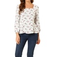 thumbnail image 1 of Unique Bargains Blouse à Manches Longues à Encolure Carrée à Fleurs pour Femmes, 1 of 6