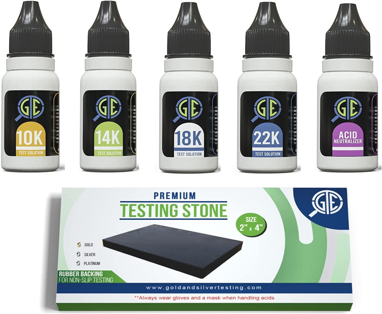 Gold Jewelry Testing Solutions Kit 10k 14k 18k 22k 24k Scratch Stone