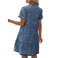 thumbnail image 6 of LookbookStore Tiered Babydoll Denim Dress for Women Short Sleeve Front Button Down Flowy Dress Reef Blue Size M, 6 of 6
