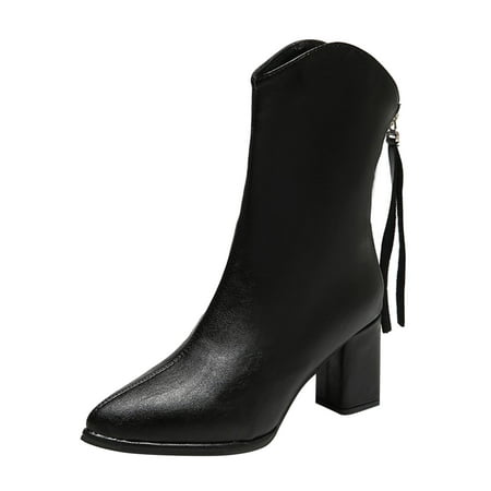 

Womens Sandals Ankle Solid Color Simple Pointed Comfy Thick Heel Square Heel Back Zipper Shoes