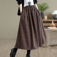 thumbnail image 3 of Gytharion Women's Wool Midi Skirts Fashion Plaid Print Elastic High Waist Skirt Fall Flowy A-Line Swing Long Skirts with Pockets, 3 of 8