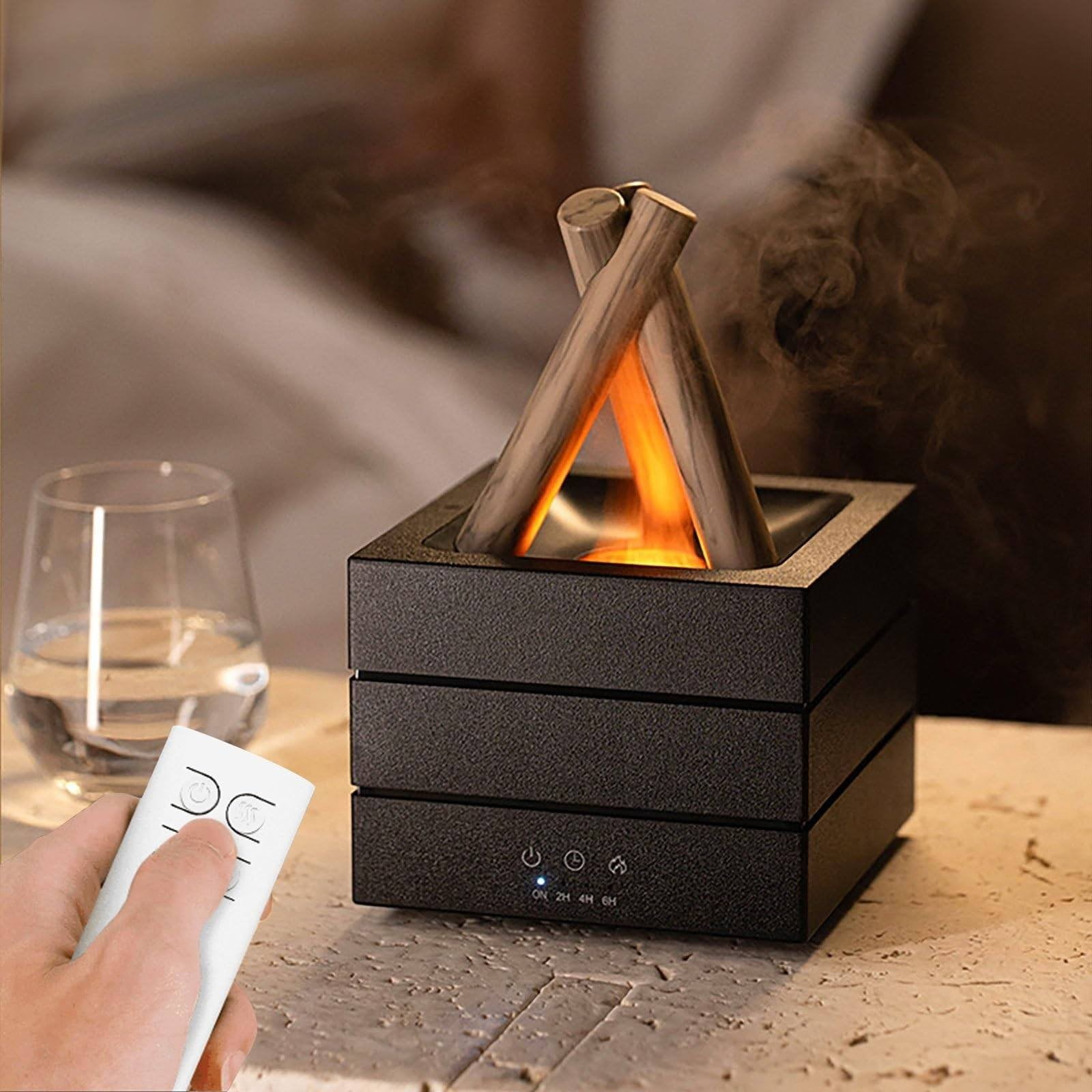 Gnwei 280ml Fireplace Diffuser Essential Oil 7 Colorful Large Flame Fire Humidifier Changing Aroma Diffuser for Aromatherapy Yoga Room Bedroom, Room, Office, Home, Auto Off