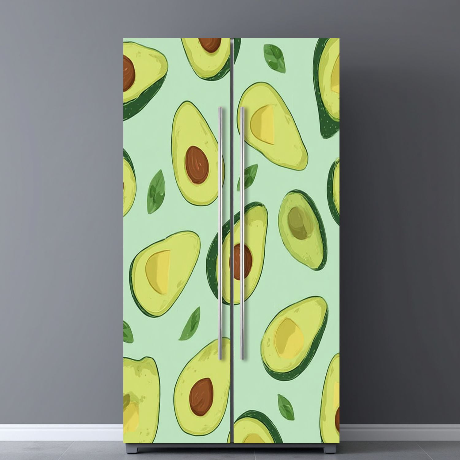 Self Adhesive Vinyl Refrigerator Wrap Set whole sliced avocado bright green Door Mural Removable Fridge Sticker Peel and Stick&nbsp;Full Door Cover Decal Kitchen Bar Decor