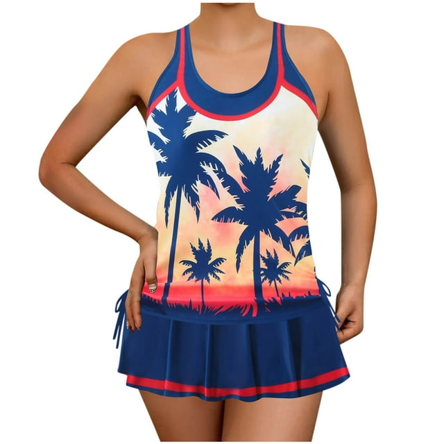 Trajes de Baño de Bikini de Mujer Grande Impresión Dividida Traje de Baño Falda de Dos Piezas, Bikini de Playa Sexy para el Verano