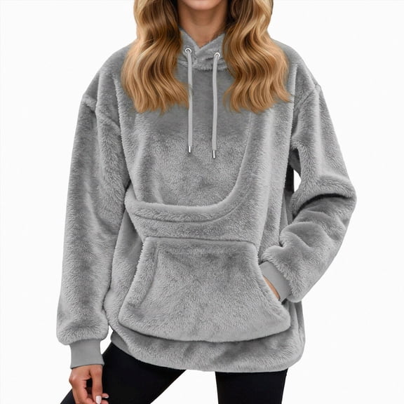 NOLDARES Womens Dog Pouch Hoodie with Kangaroo Pocket Oversized Pet Carrier Sweatshirts Animal Holder Long Sleeve Pullover,Grey,S