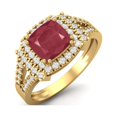 thumbnail image 2 of 6MM Cushion Ruby Glass Filled Split Shank Solitaire 925 Sterling Silver Gold Vermeil Valentines Day Gifts Ring, 2 of 3