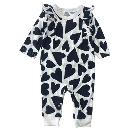 CJ Infant Girls Black White Heart Ruffle Romper Jumper Outfit 6-9 Months