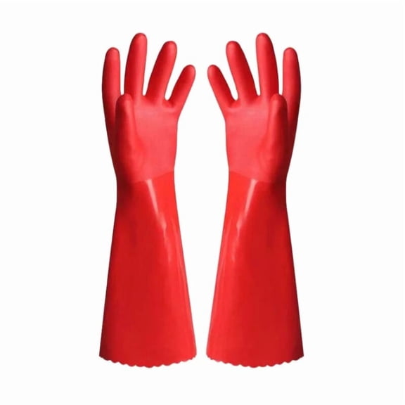 16-Inch PVC Gloves, Oil & Chemical Resistant, Fleece-Lined, Thermal, Cold-Proof, Puncture-Resistant, for Cleaning Work