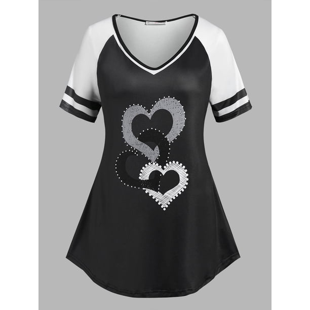 Camiseta Talla Extra Patrón Corazón Manga Raglán Rosegal Camisetas tallas grandes