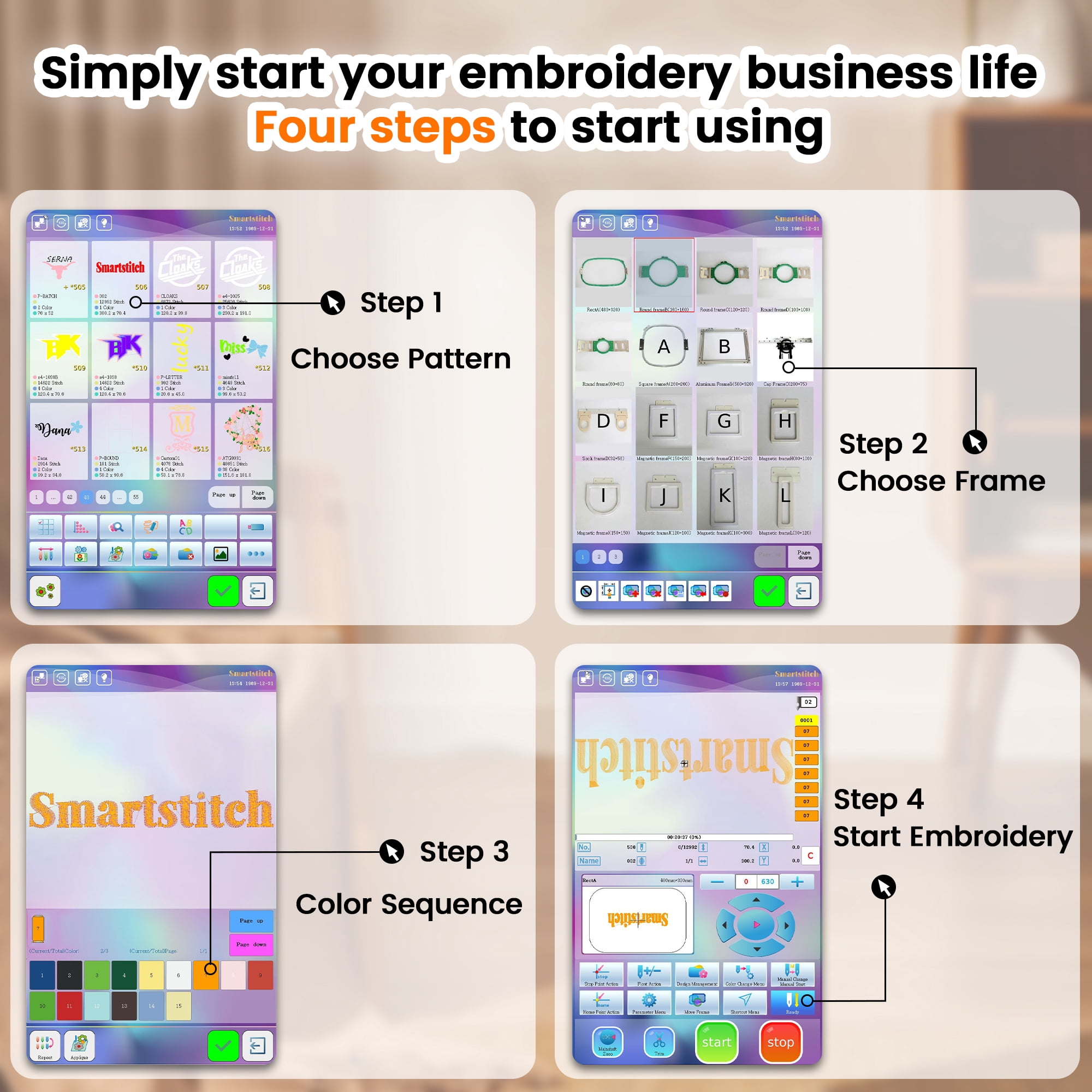 Smartstitch S-1501 Pro 15-Needle Embroidery Machine, 14"x20" Large Area, 1200 SPM, 12" Touch Screen, WiFi - Ultimate for Caps, Apparel & Business Growth (Green Base)