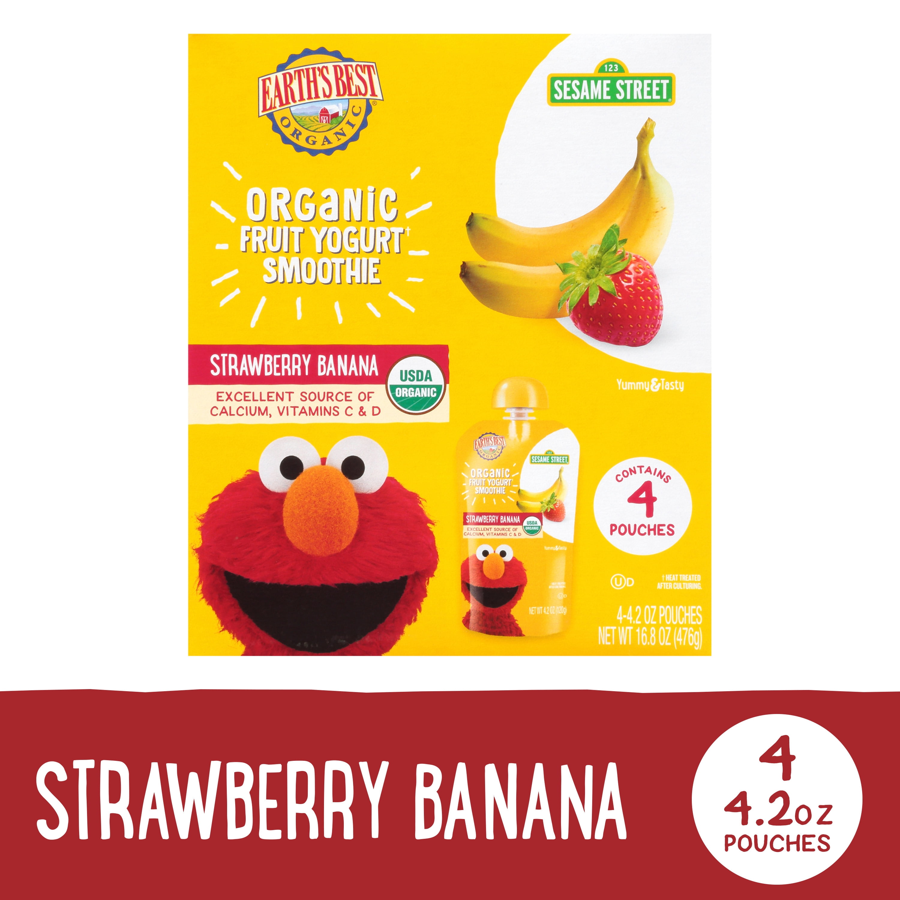 (4 pack) Earth's Best Organic Fruit Yogurt Smoothie Toddler Food, Strawberry Banana, 4.2 oz Pouches (4 Pack)