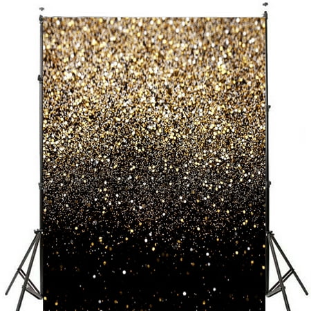 5x7FT Photography Vinyl Backdrop Background Christmas Party Glitter Black Gold Dots Photo Studio Props