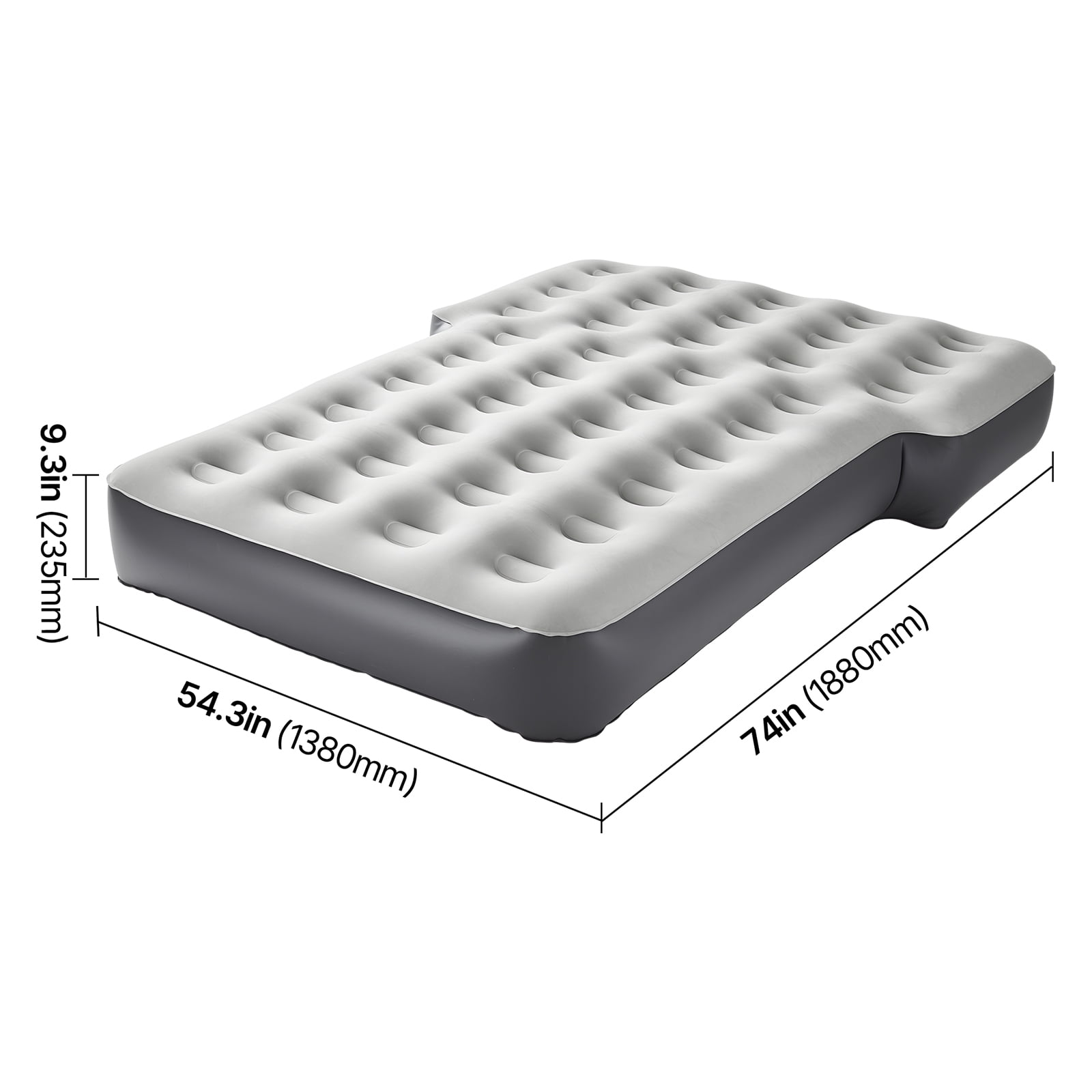 KFFKFF Inflatable Car Air Mattress, Compatible with Toyota 4runner and Jeep Wrangler, Thickened Flocking Travel Bed for Camping, Durable Portable Sleeping Pad with Built-in Pump and 2 Pillows, Gray