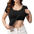 thumbnail image 2 of Duoif Women's Short Sleeve Shirt with Built in Bra Padded Athletic Workout Yoga Top Summer 2026, Black, L, 2 of 7
