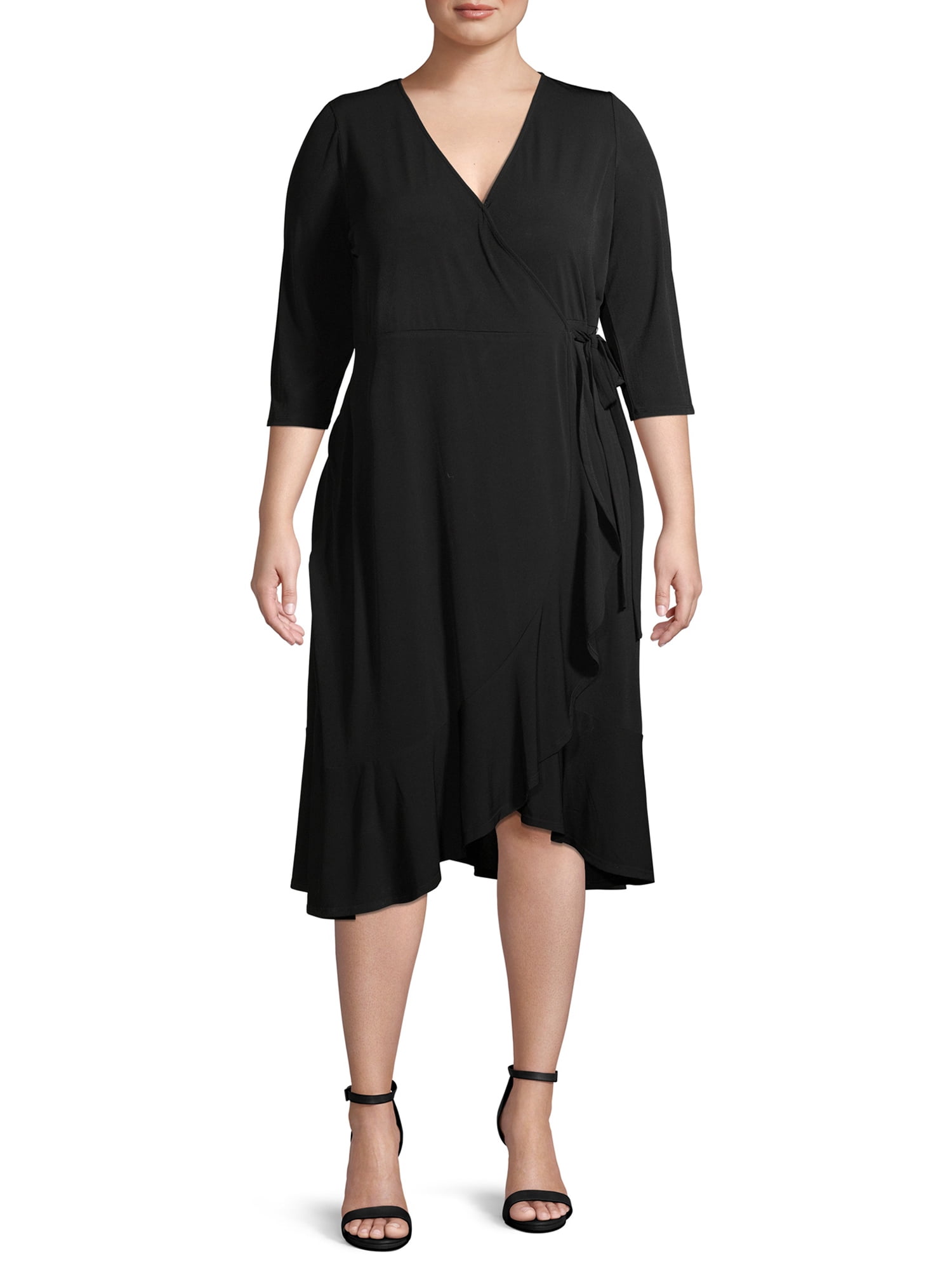 Solid Wrap Dress with Ruffle Detail 